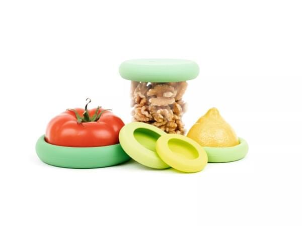 Sæt med fem genanvendelige Food Savers i silikone fra Food Huggers, Sage Green