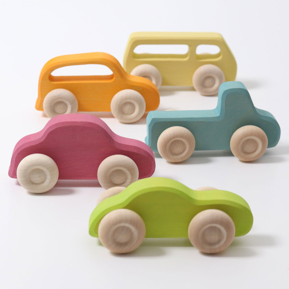 Grimm's legetøjsbiler af lindetræ, sæt med 5 stk