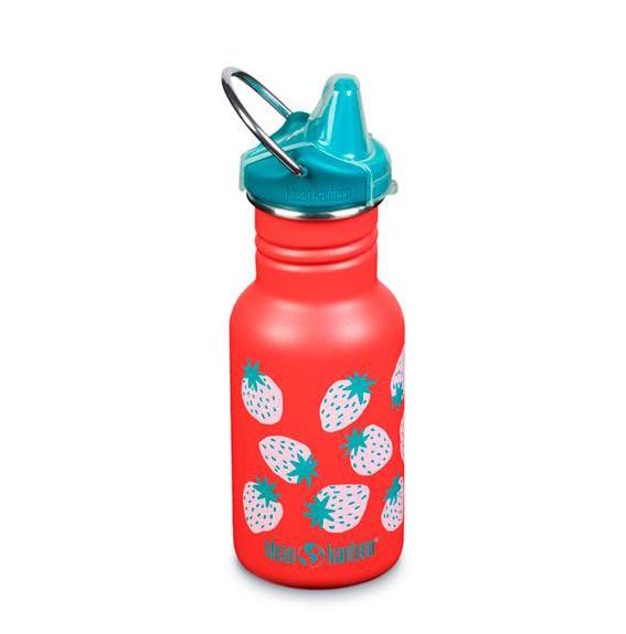 Klean Kanteen Kid Classic Narrow vandflaske med Sippy Cap i rustfri stål, Coral Strawberries, 355 ml