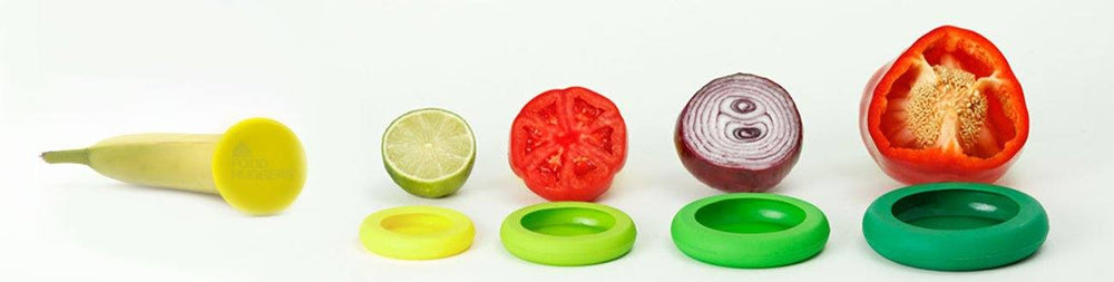 Sæt med fem genanvendelige Food Savers i silikone fra Food Huggers, Fresh Greens