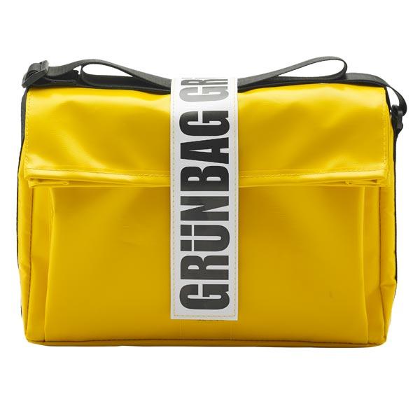 grünBAG Carry af genanvendt presenning med skulderrem og velcrolukning, gul