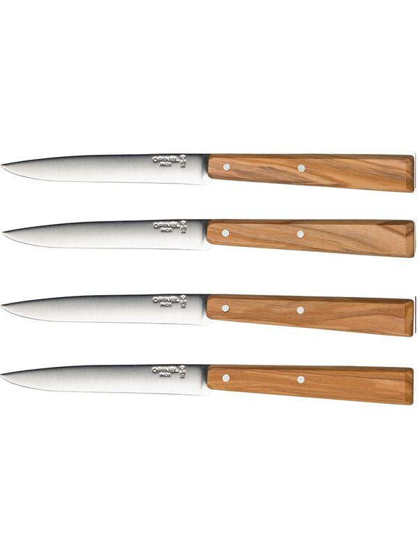 Sæt med fire skarpe bordknive no 125 i rustfrit stål og oliventræ fra Opinel, Olive