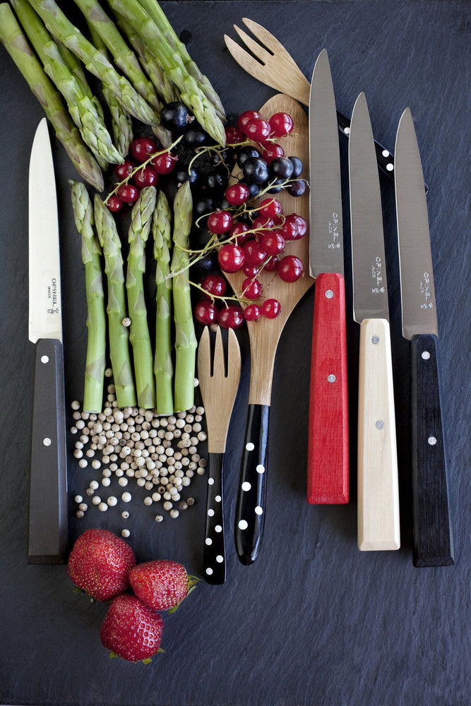 Kniv - Sæt med fire skarpe bordknive i rustfrit stål fra Opinel, oliventræ - Opinel - gågrøn 