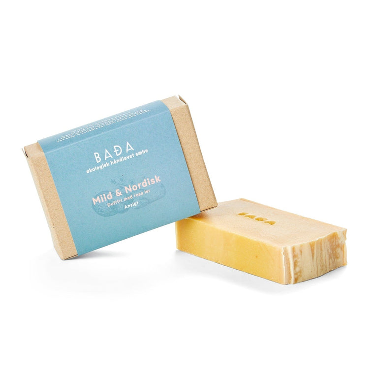 Bada håndlavet, økologisk sæbe Mild & Nordisk med rosa ler, uden duft