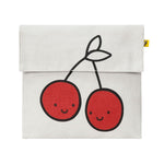 Genanvendelig madpose i økologisk bomuld fra Fluf, Red Cherries, 18 x 19 cm