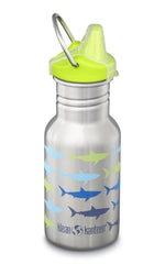 Klean Kanteen Kid Classic Narrow vandflaske med Sippy Cap i rustfri stål, Sharks, 355 ml