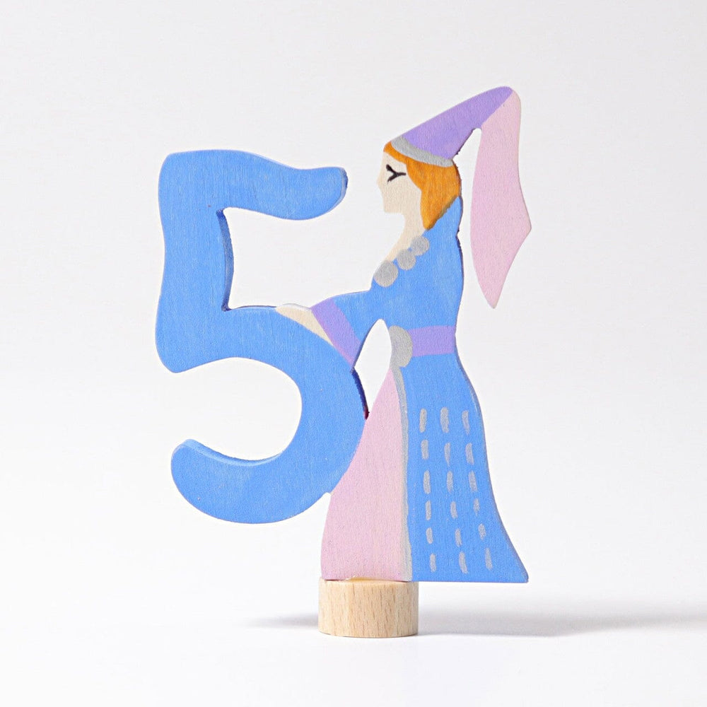 Grimm's figur til fødselsdagsring, eventyrfigur med tallet 5, prinsesse, lys blå