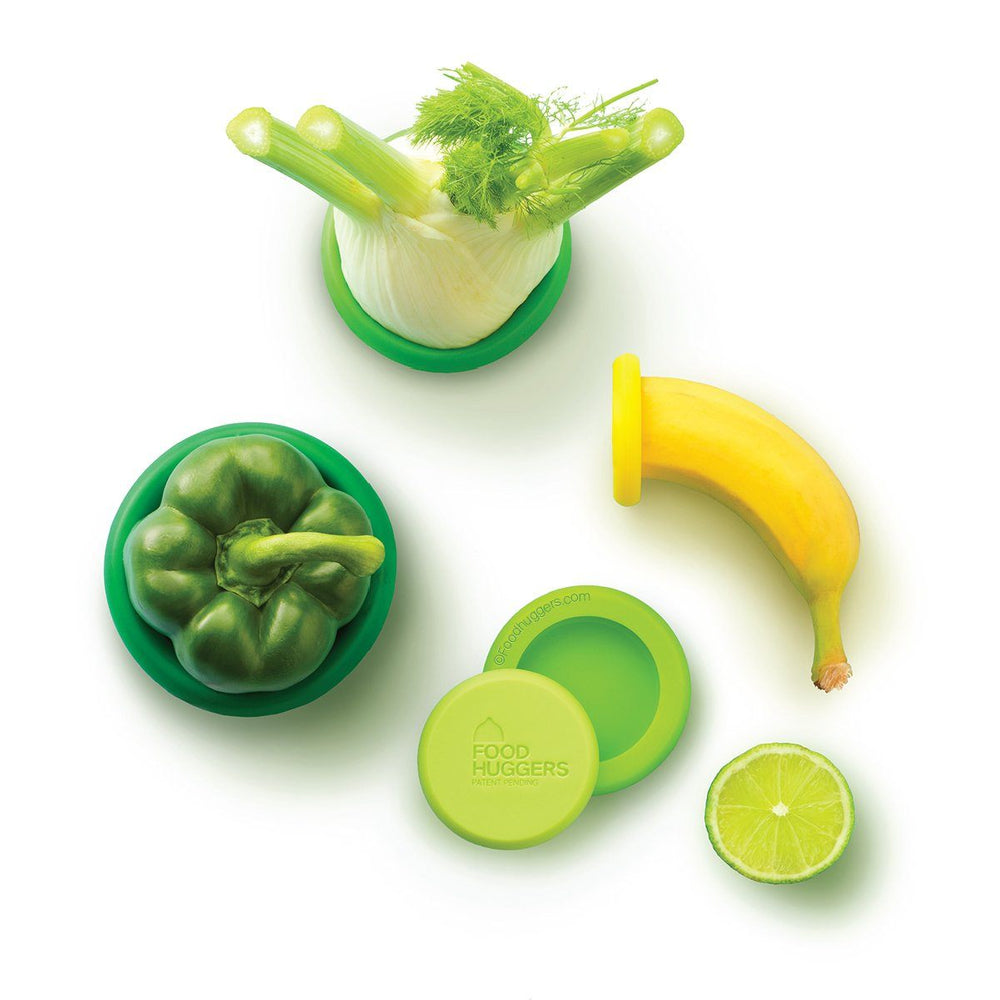 Sæt med fem genanvendelige Food Savers i silikone fra Food Huggers, Fresh Greens