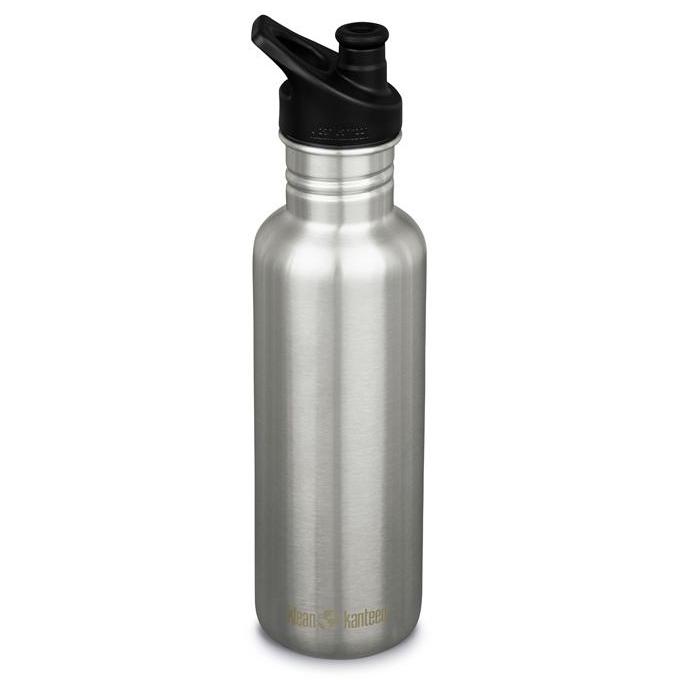 Klean Kanteen Classic vandflaske i rustfri stål med Sport Cap, Brushed Stainless, 800 ml