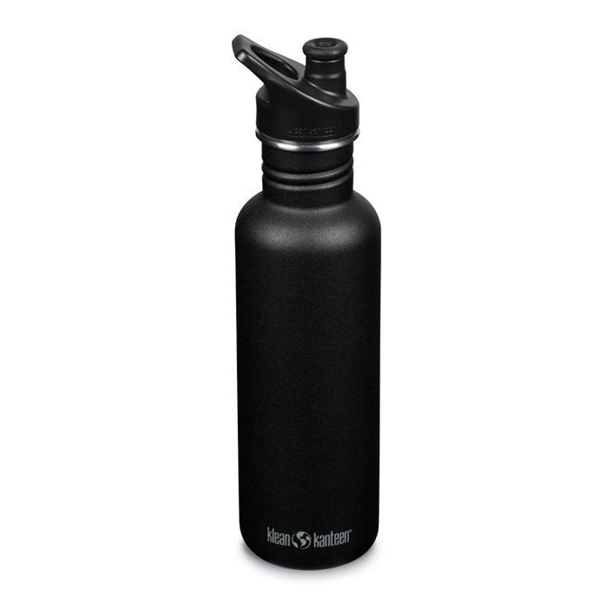 Klean Kanteen Classic Narrow vandflaske i rustfri stål med Sport Cap, Black, 532 ml