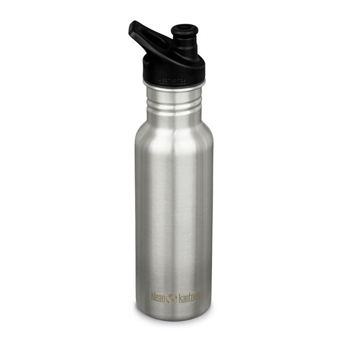 Klean Kanteen Classic Narrow vandflaske i rustfri stål med Sport Cap, Brushed Stainless, 532 ml