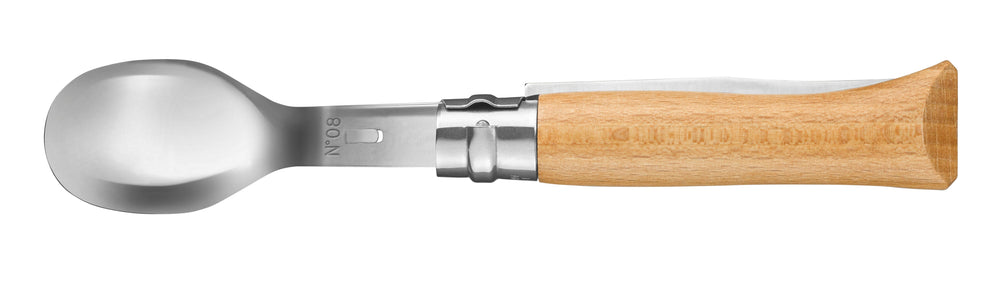Picnic+ sæt med foldekniv nr. 8 og udskiftelig ske og gaffel fra Opinel, natur