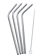 Fire sugerør med knæk i rustfrit stål inklusiv sugerørsbørste fra Pulito, 21,5 cm x 6 mm