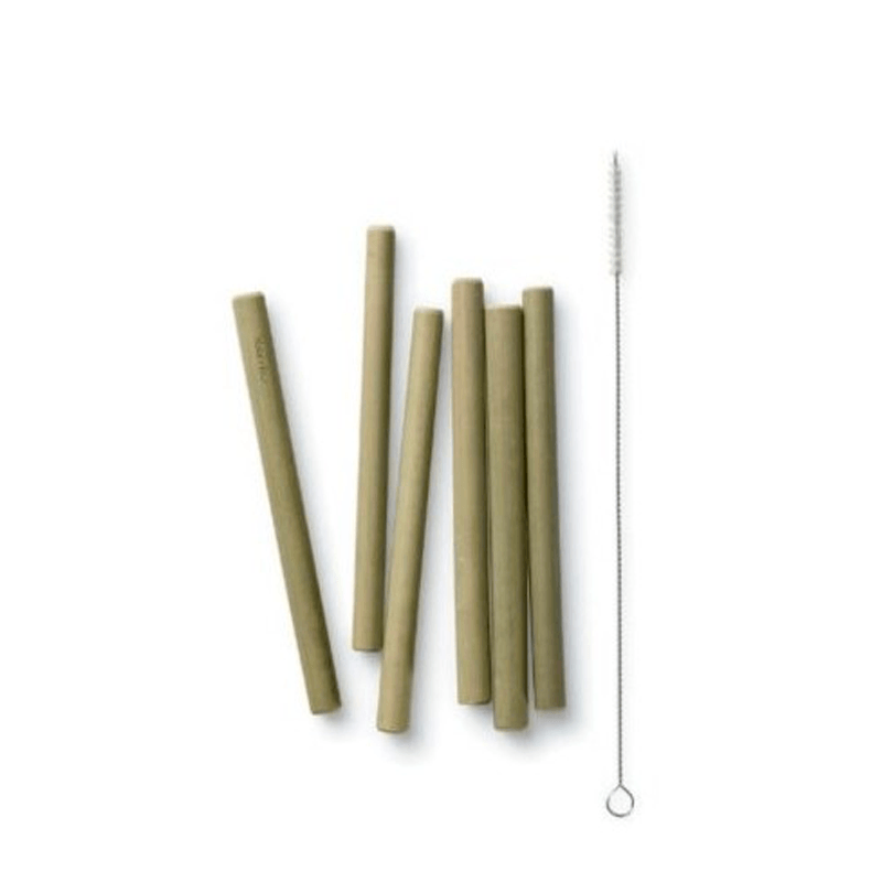 Mursten Sprog Anzai Seks korte genanvendelige sugerør i økologisk bambus, 14,5 cm – Gågrøn