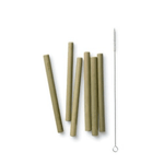 Seks korte sugerør i ubehandlet, økologisk bambus inklusiv sugerørsbørste fra Bambu, 14,5 cm