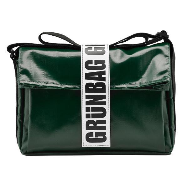 grünBAG Carry af genanvendt presenning med skulderrem og velcrolukning, mørk grøn