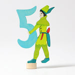 Grimm's figur til fødselsdagsring, eventyrfigur med tallet 5, Robin, tyrkis
