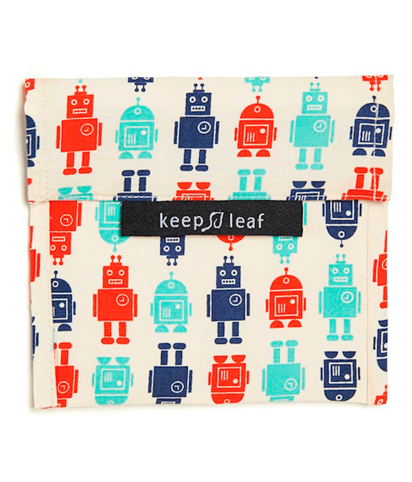 Genanvendelig madpose i bomuld fra Keep Leaf, Robot, 18 x 16,5 cm