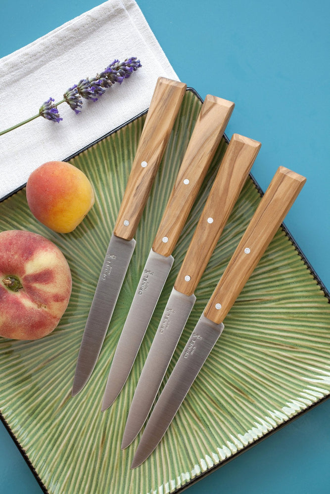 Kniv - Sæt med fire skarpe bordknive i rustfrit stål og avnbøg fra Opinel, Countryside Spirit - Opinel - gågrøn 