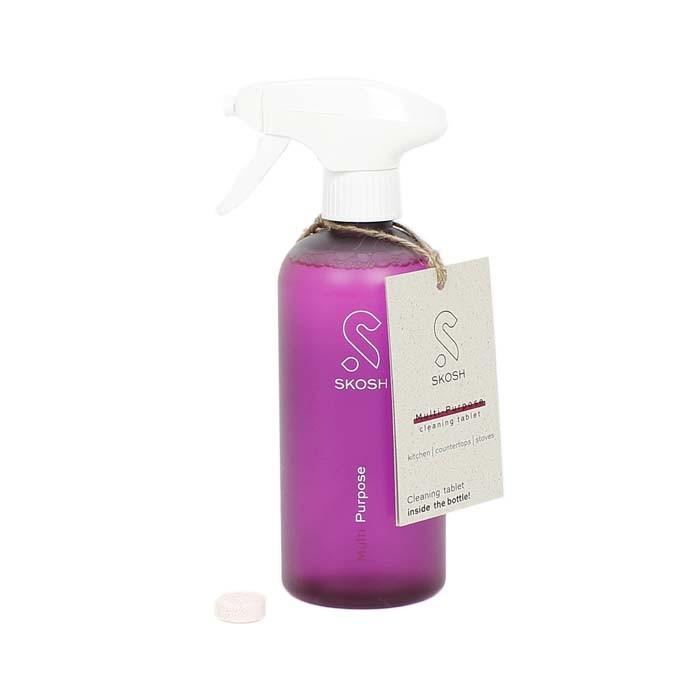 Skosh sprayflaske af genanvendt plast + en rengøringstablet - 500 ml, universal m. blomsterduft