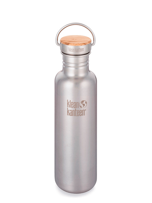 Vand- og termoflasker - Klean Kanteen Reflect vandflaske i rustfri stål med bambuslåg, brushed steel, 800 ml - Klean Kanteen - gågrøn 