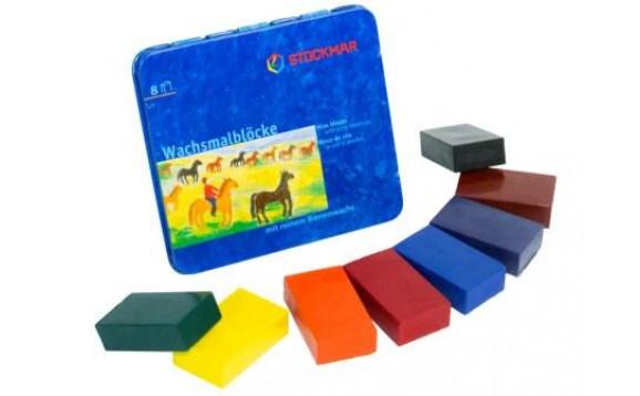 Bivoksfarver i blokke fra Stockmar, 8 farver