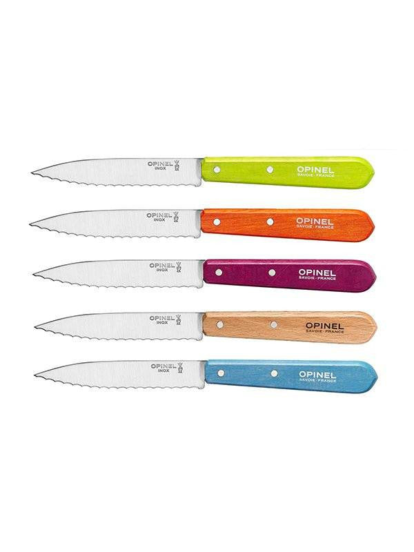 Tomatkniv/urtekniv nr. 113 med takker i rustfri stål og avnbøg fra Opinel, fem farver